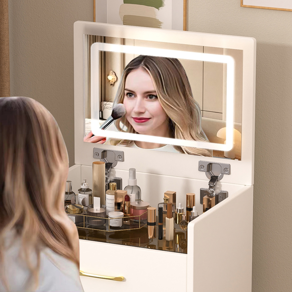 3 合 1 梳妆台，带开放式顶镜，小型化妆梳妆台套装，带可见玻璃桌面，紧凑型化妆梳妆台，带 3 个抽屉，卧室梳妆台-6