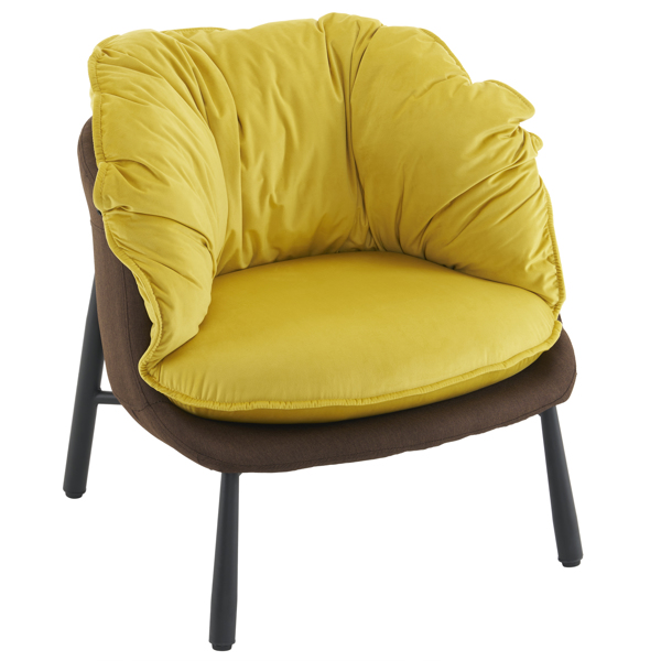 Velvet Accent Chair Barrel Chair with Metal Legs Modern Comfy Armchair Accent Reading Chair for Living Room, Bedroom, Study Room, Home Office yellow