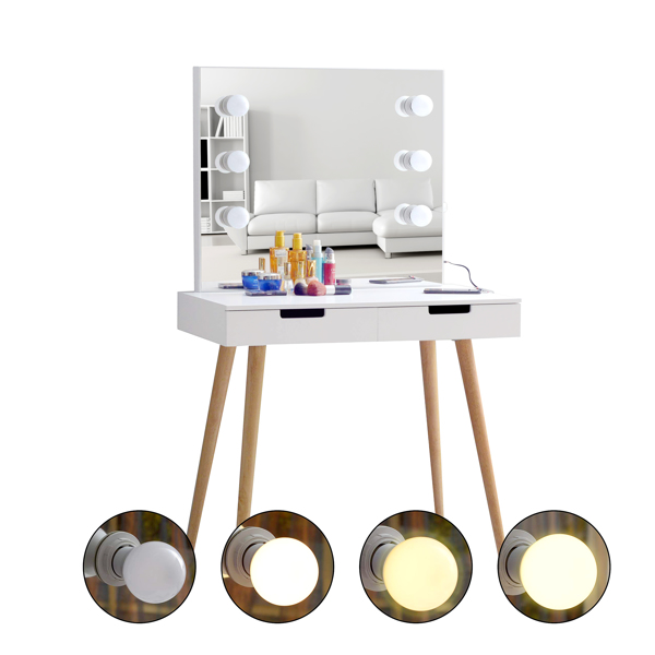 Wooden Vanity Table Makeup Dressing Desk with LED Light,dressing table with USB port,White