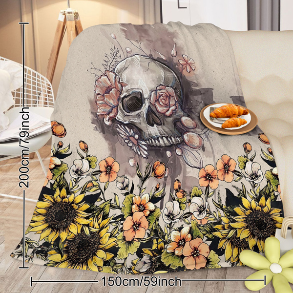 Rustic Skull Sunflower Flannel Fleece Blanket Floral Skull Flannel Soft Plush Throw Blanket Cozy Blankets for Bed Chair Car Sofa Couch Bedroom 130*150cm