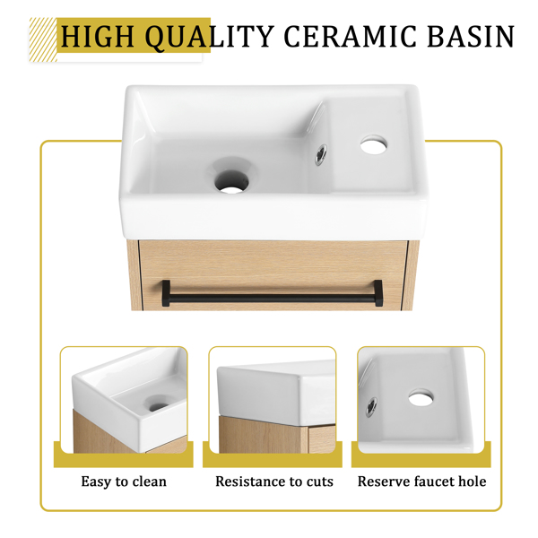 16'' Floating Wall-Mounted Bathroom Vanity with Ceramic Sink & Soft-Close Cabinet Door, For Small Bathroom