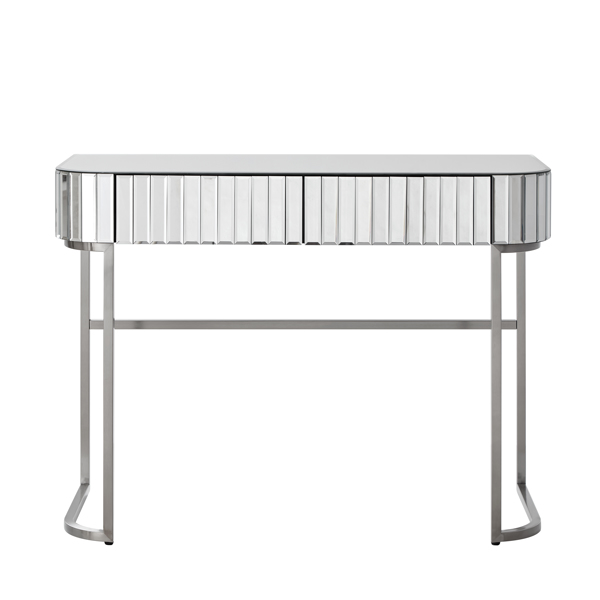 39" Mirrored Makeup Vanity Table with Stainless Steel Base, Mirrored Console Dressing Table with 2 Drawers,Versatile Desk for Bedroom and Office, Silver