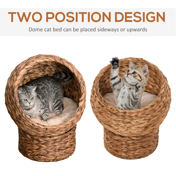 23.5" H Brown cat bed with upholstered, cat basket bed cat house