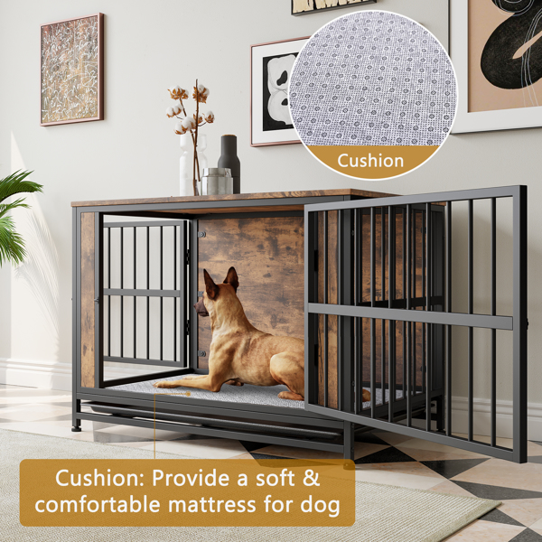 Dog Crate Furniture,  Wooden Dog Crate Table, 38.9" Dog Kennel with 2 Sliding Doors and Thick Iron Door Frame, Decorative Pet Crate House for Large/Medium/Small Dog Indoor Use(Rustic Brown)