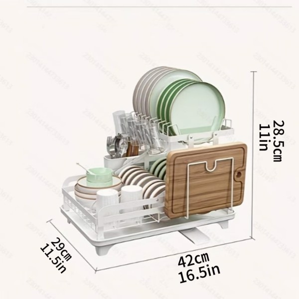 2-Tier Dish Drying Rack, Kitchen Dish Rack, Space-Saving and Durable, with Drainer Board and Utensil/Cutting Board Holder, for Kitchen Countertop, with Utensil Holder, Cup Holder and Drainer Board