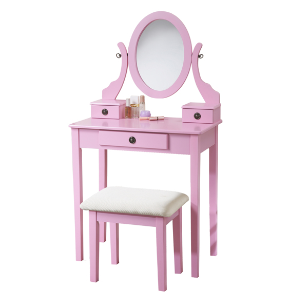 Makeup Vanity Table and Stool Set, Pink