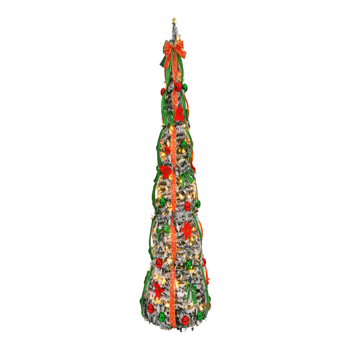 6 FT Snow Flocked Pre-lit Artificial Pop Up Christmas Tree with 150 Warm Lights and Red & Green Ornaments for Home Office Store Holiday Deco S001