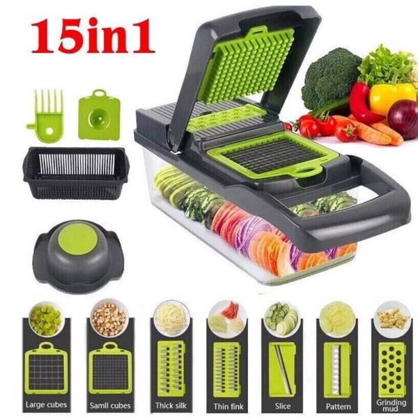 15 in 1 Vegetable Chopper, Salad Fruit Vegetable Food Chopper Slicer Peeler