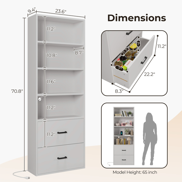 FCH 4 layers with 2 USB 2 plugs and sockets 2 drawers Triamine board 60*23.5*180cm display cabinet white