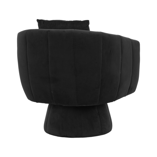 360° Swivel Accent Chair, Modern Velvet Fabric Living Room Armchair with Fluffy Cushions, Comfy Wide Upholstered, Barrel Accent Chairs for Living Room, Bedroom, Lounge, Office Black