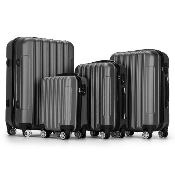 4 Piece Luggage Sets, 16/20/24/28" ABS Durable Suitcase Sets Double Wheels TSA Lock, Gray