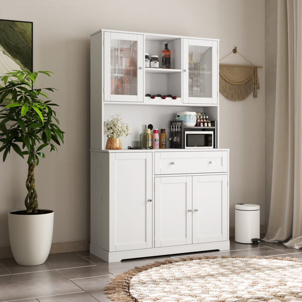 Kitchen Pantry Storage Cabinet, Modern Buffet Cabinet with Hutch, Food Pantry Cabinet with Doors and Shelves  Wine Rack for Dining Room, White