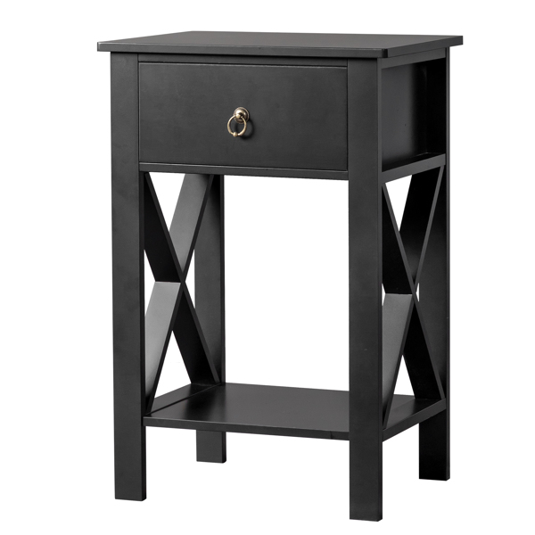 2PCS Side Intersection Style Bedside Table Coffee Table with Two-layer Drawer Black