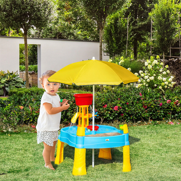 2 in 1 cover sandbox with outdoor umbrella and multiple toys