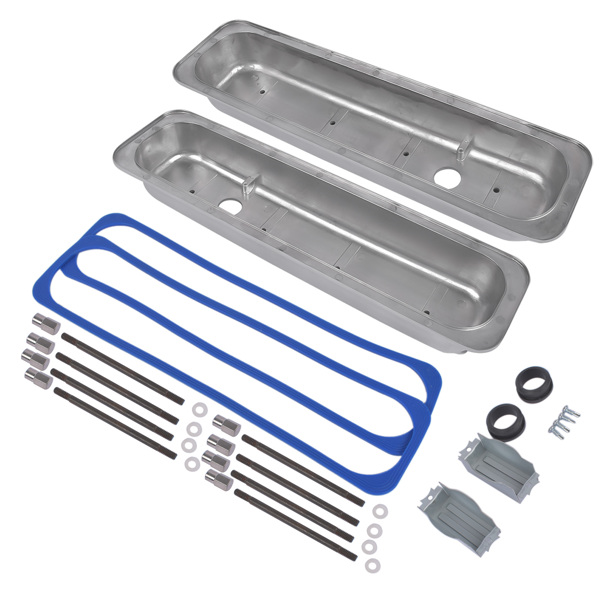 Polished Short Finned Center Bolt Valve Covers w/ Gasket For SBC 1987-1997 Small Block Chevy 5.0L 5.7L 305 350 Engines