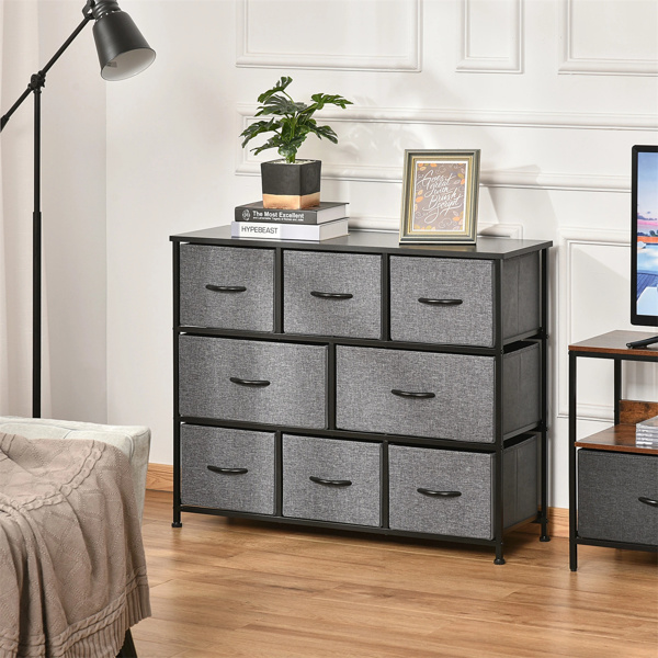 3-layer fabric drawer cabinet with 8 drawers in dark gray