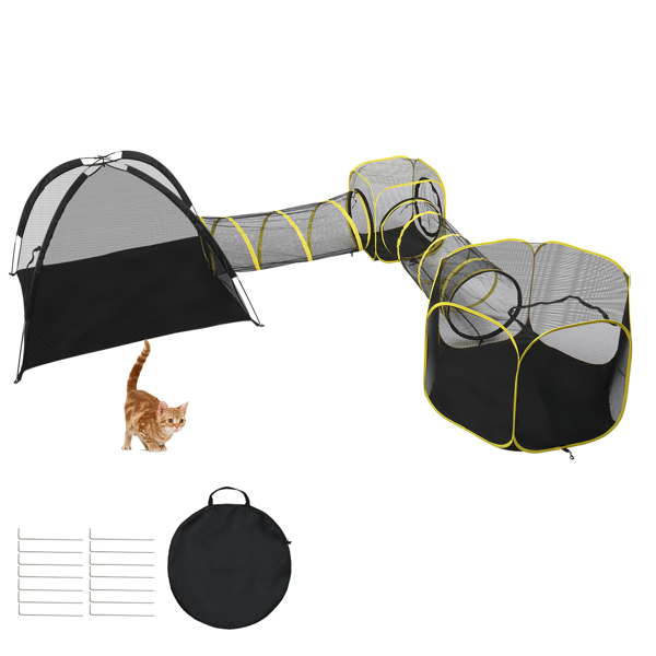 Outdoor Cat Enclosures for Indoor Cats, 5 in 1 Portable Cat Play Tent with Tunnels and Cat Houses for Indoor Outdoor, Cat Playpen Enclosed for Cats Rabbits and Small Animals, Orange