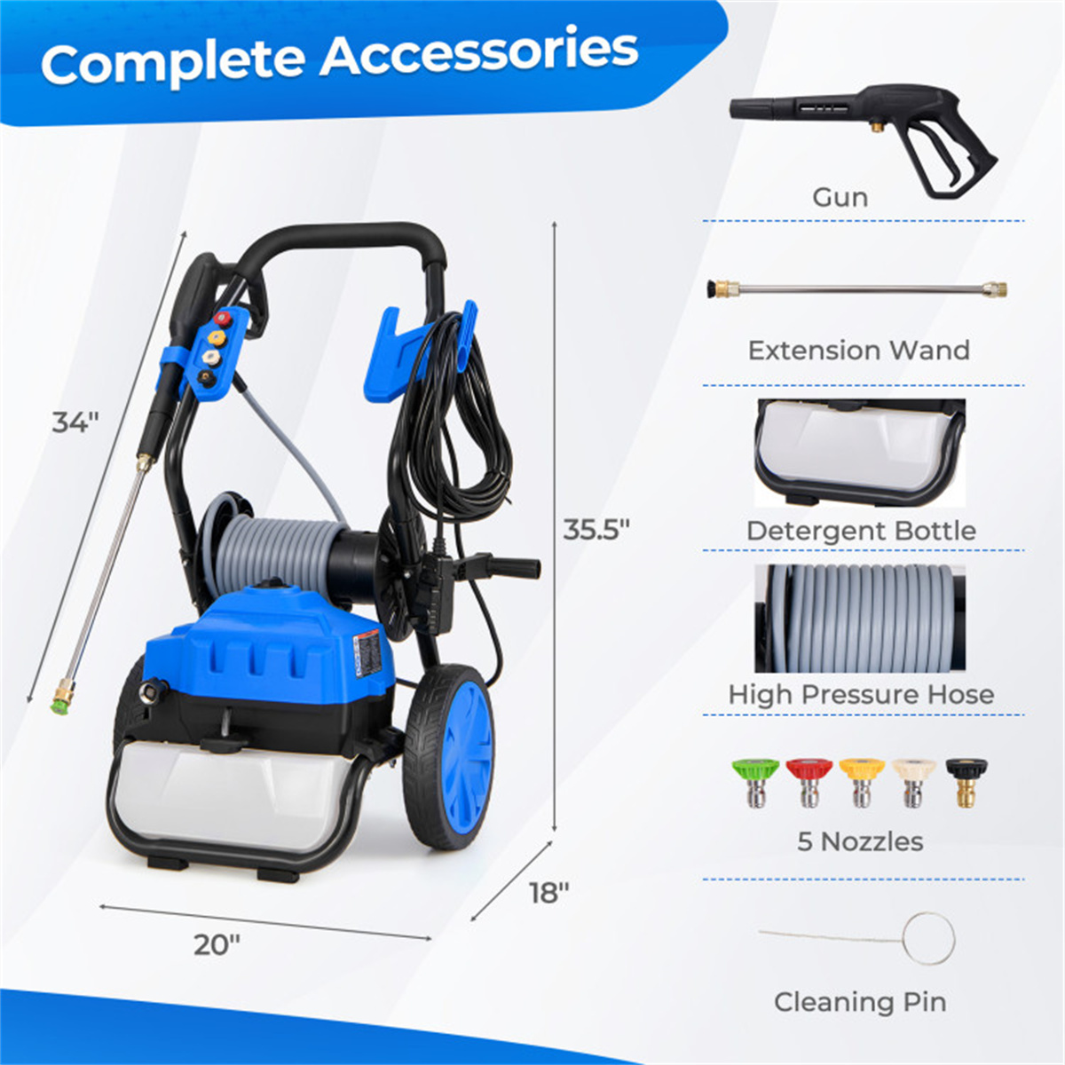 2300 PSI 1.8 GPM electric high-pressure cleaning machine with wheels view 2