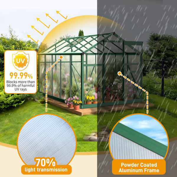 6x10ft Hybrid Polycarbonate Greenhouse Green