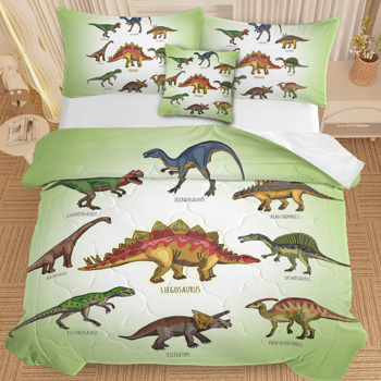 Super Soft Fade Resistant Microfiber Dinosaur Bedding Set for Girls Boys, All Season Green Dinosaur Family Print Pattern Comforter Set with 2 Pillow Cases Full Size