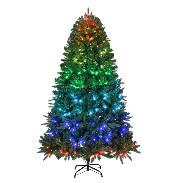 7.5 FT Pre-lit Artificial Christmas Tree, APP Controlled Xmas Tree Hinged Branches with 400 RGB Lights and 2436 Branch Tips, for Holiday Party Store Office Home, Green