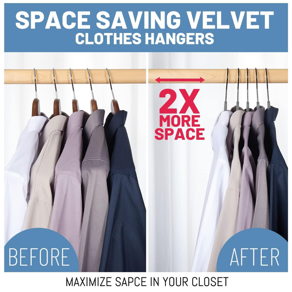 Velvet Hangers, 60 Pieces, Space Saving Hangers, Non-slip Felt Hangers with Tie Clips, Shoulder Recesses, Heavy Duty Suit Hangers for Coats, Shirts, Pants and Dresses Grey