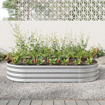 Raised Garden Bed Outdoor,   Oval Large Metal Raised Planter Bed for for Plants, Vegetables, and Flowers - Silver