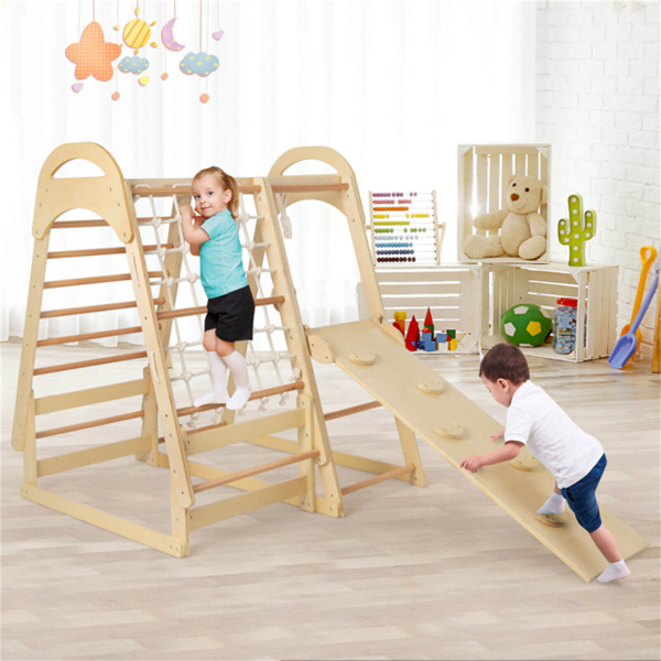 6-in-1 Wooden Kids Jungle Gym Playset