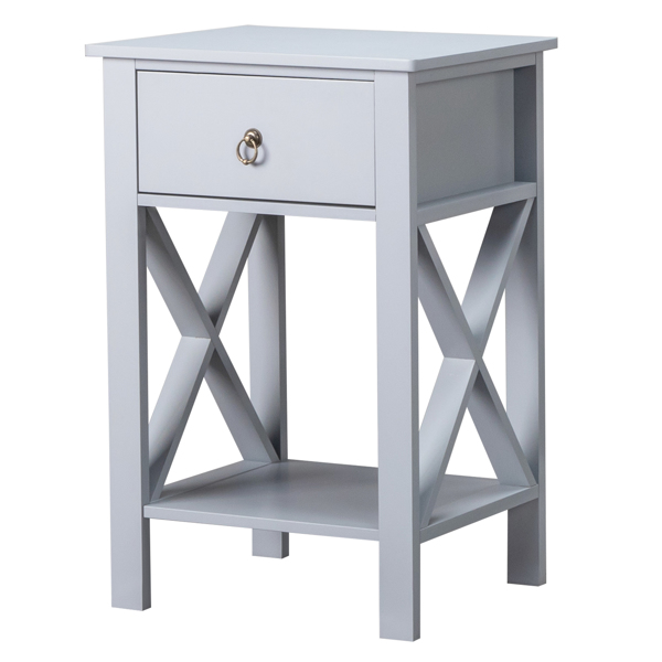 Side Intersection Style Bedside Table Coffee Table with Two-layer Drawer Gray