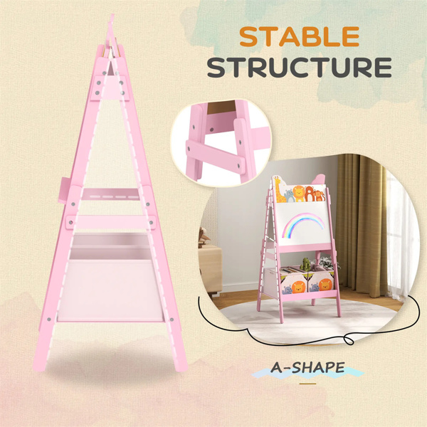 Doubel-Sided Easel  w/ Whiteboard, Chalkboard, Storage Boxes Pink