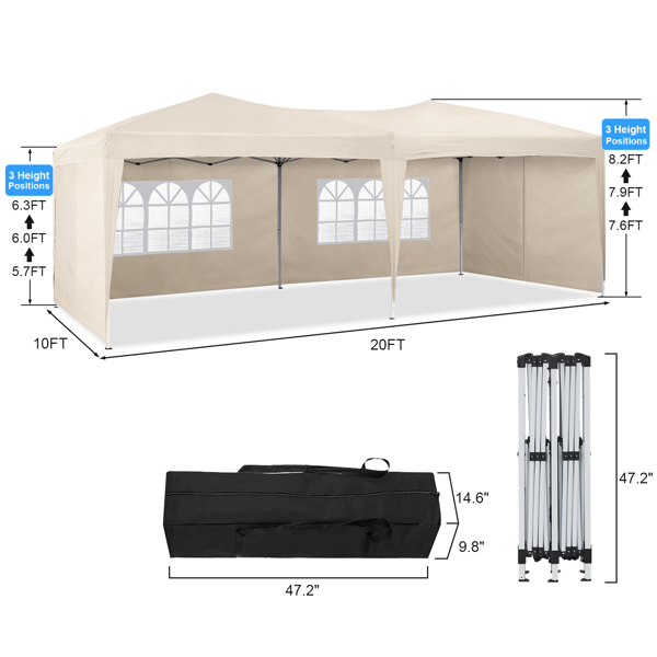 10×20 Party Tent Wedding Patio Gazebo,with 6 Removable Sidewalls & Carry Bag The Pop Up Canopy Tent, Anti-UV All Season Wind Waterproof Commercial Outdoor Wedding BBQ Events Party Tent