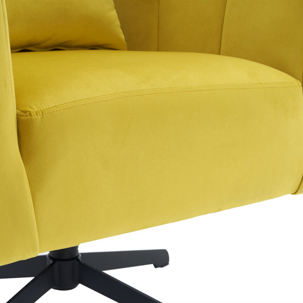 360° Swivel Accent Chair, Modern Velvet Fabric Living Room Armchair, Comfy Wide Upholstered with Fluffy Cushion and Metal Legs, Barrel Chairs for Living Room, Lounge, Office Yellow