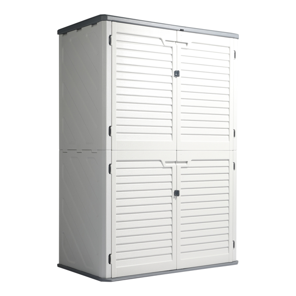 Outdoor Storage Shed with Floor, 50 Cu.Ft Outdoor Waterproof Double-Layer Storage Cabinet for Patio Pool Garage Garden, Gray & White