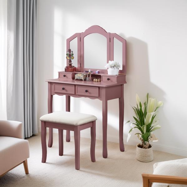 Wooden Vanity Make Up Table and Stool Set, Rose ld