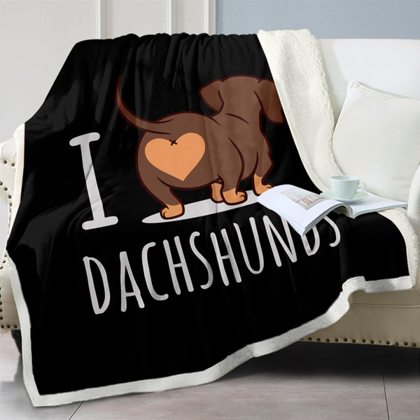 Dachshund Lovers Sherpa Blanket Cute Dachshund Animal Fleece Reversible Blanket Wiener Sausage Dog 3D Printed Reversible Bed or Couch Throw 50*60 Inches