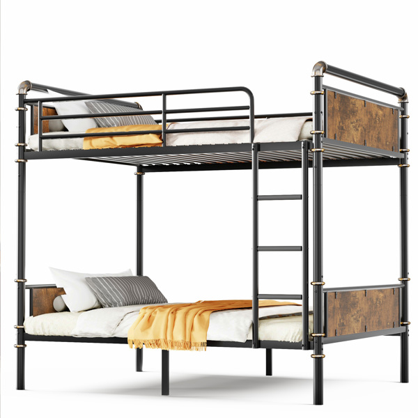 Twin XL over Twin XL Metal Bunk Bed, Industrial Detachable Bunkbeds with Safety Guard Rails for Teens, Black (Expect arrival date 2024/12/28)