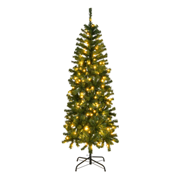  6 FT Pre-lit Artificial Pencil Christmas Tree, Hinged Xmas Pine Tree with 400 Branch Tips, 210 Lights and Remote Control for Holiday Party Office Home, Green