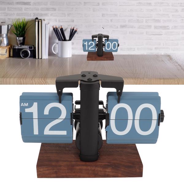 Digital Flip Down Clock Retro Automatic Turning Battery Operated Mechanical Clock for Home Room Office Decoration Blue