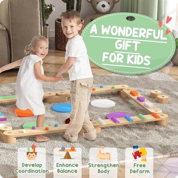 Kids Wooden Balance Beam  with 3-8 years old 