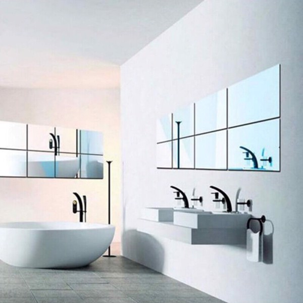 40X Glass Mirror Tiles Wall Sticker Square Self Adhesive Stick On Home Set DIY S