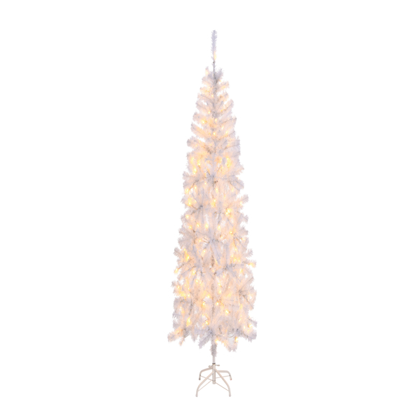 6 FT Pre-lit Artificial Pencil Christmas Tree, Hinged Xmas Pine Tree with 400 Branch Tips, 210 Lights and Remote Control for Holiday Party Office Home, White  S001