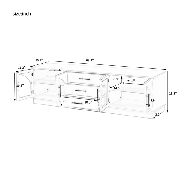 68.9'' Modern Minimalist TV Stand for TVs up to 75 Inches, Entertainment Center Media Console Cabinet with Adjustable Shelves for Living room