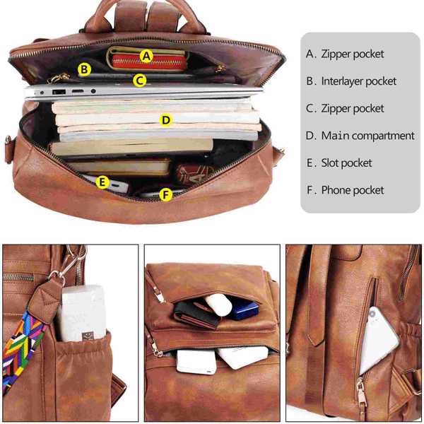 Backpack Purse for Women Fashion PU Leather Designer Anti-theft School Backpack Convertible Shoulder Bags Brown