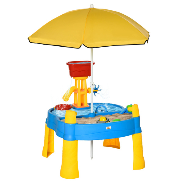 2 in 1 cover sandbox with outdoor umbrella and multiple toys