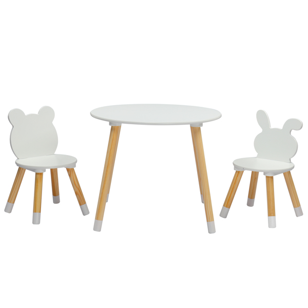 Kids Wood Table and Chairs Set, Toddler Play Table with 2 Chairs, 3 Pieces Children Multi-Activity Round Table for Play Art Craft Reading Learing Eating, White