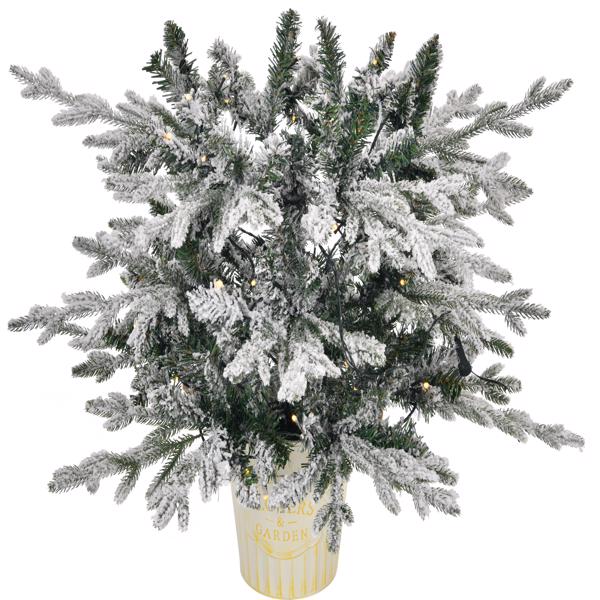 4 FT Snow Flocked Pre-lit Artificial Christmas Tree with Metal Pot Stand, Hinged Xmas Fir Tree with 120 Lights, 249 Branch Tips and Remote Control for Holiday Party Office Home, Snowy Green S001