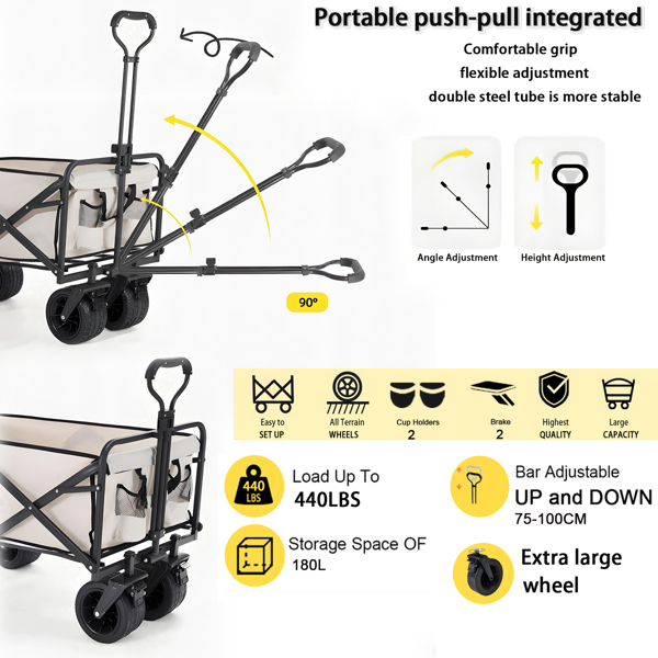 Wagon,Heavy Duty Garden Cart with All Terrain Wheels,Collapsible Folding Wagon Cart,Portable Large Capacity Utility Wagon Cart for Camping Fishing Sports Shopping