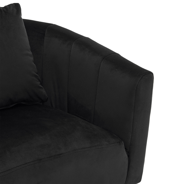 360° Swivel Accent Chair, Modern Velvet Fabric Living Room Armchair with Fluffy Cushions, Comfy Wide Upholstered, Barrel Accent Chairs for Living Room, Bedroom, Lounge, Office Black