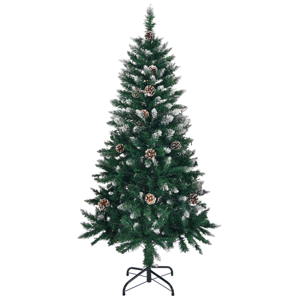 5 FT Artificial Snow Tipped Christmas Tree with DIY 100 Warm Lights Battery Operated, 21 Pine Cones, 800 Branch Tips and Sturdy Metal Stand, Green & Snow Tipped