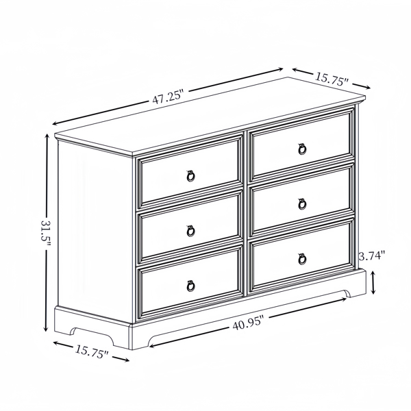 Modern Farmhouse 6-Drawer Chest of Drawers for Bedroom, Wooden Bedroom Drawer Dresser with 6 Storage Drawers,6 Drawer Dresser Chests for Bedroom Black